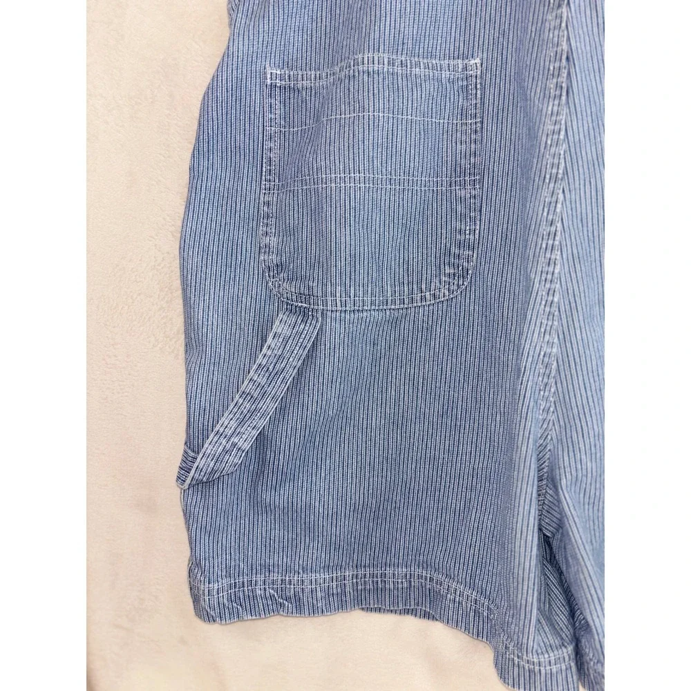 VINTAGE 90s BILL BLASS Shortalls Jeans Overall Shorts Jort Stripe Hammer Loop